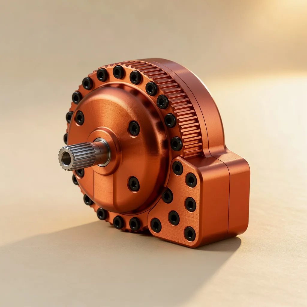Stelvio 12-speed gearbox unit in terracotta anodized aluminum, drive side with splined input shaft